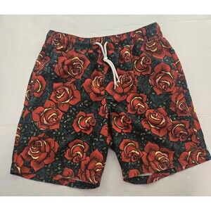 Empyre Men’s Swim Trunks Size S Red Floral Drawstring Elastic Waist Pockets